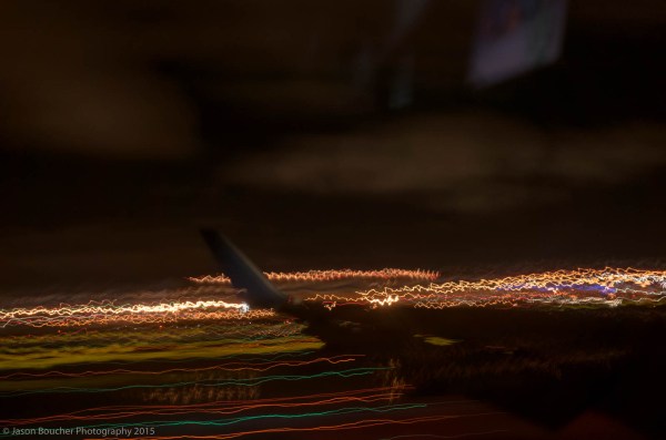 An evening flight - I held the shutter open during takeoff just to see what it looked like